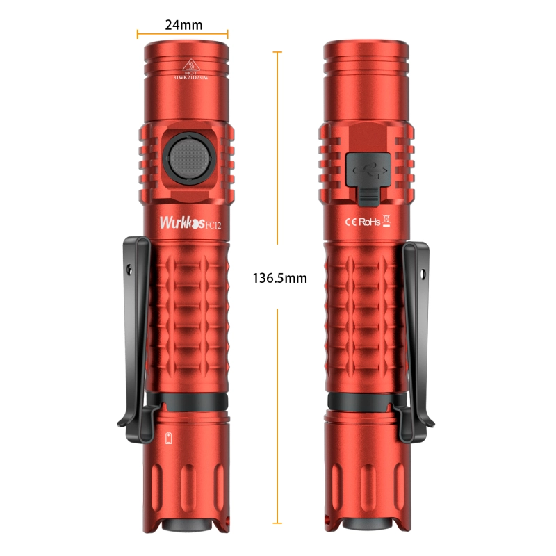 Wurkkos FC12 New Color USB C Rechargeable Tactical Flashlight SFT40 2000lm 345M Throw Powerful Torch with Tail Switch 2 Groups