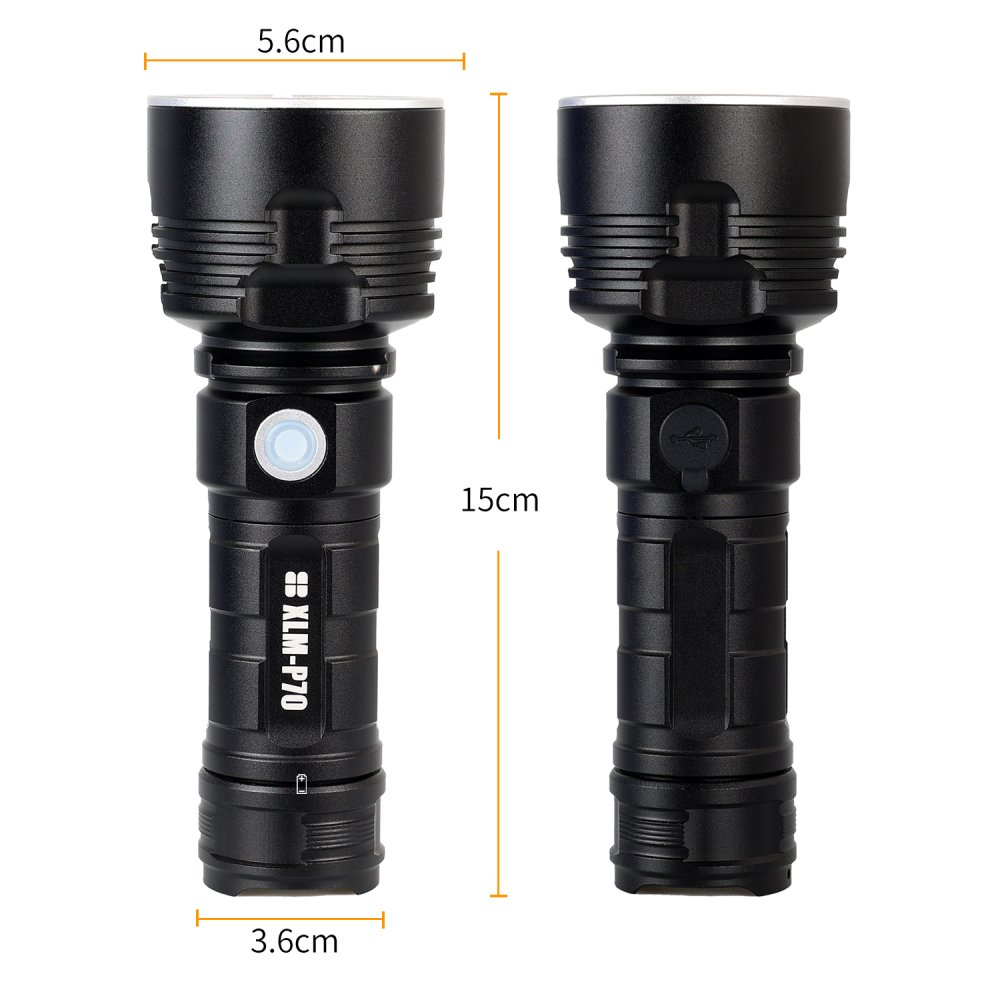 Flashlight USB Rechargeable Aluminum 26650 battery 3 Modes Multifunctional Portable Flashlight Torch Light with Power Bank Camp