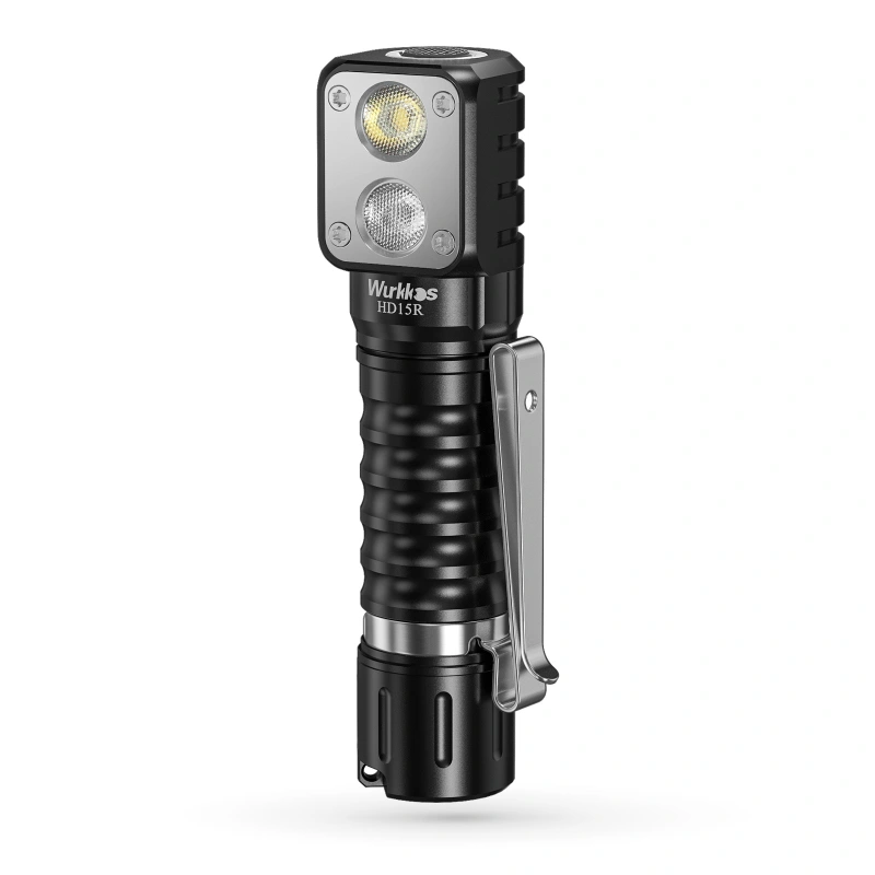 Wurkkos HD15R Dual LEDs Angle Flashlight  with White Beam LH351D Red Beam SST20 USB C Rechargeable 18650 Headlamp with Power Bank Function