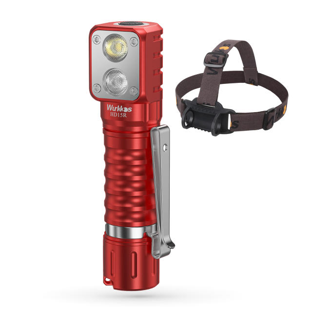 Wurkkos HD15R Dual LEDs Angle Flashlight  with White Beam LH351D Red Beam SST20 USB C Rechargeable 18650 Headlamp with Power Bank Function