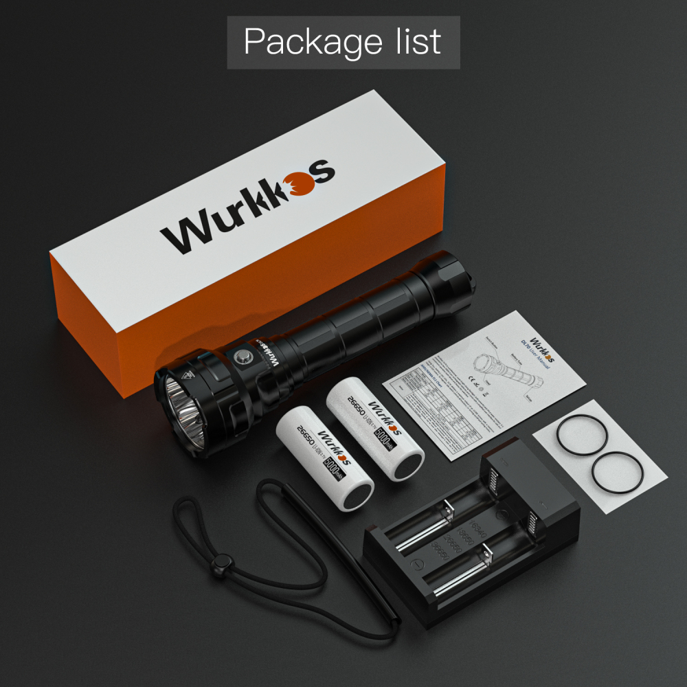 【Faulty】Wurkkos DL70 4 * XHP50.2 Powerful Dive Light Full Kit with 2*26650 Batteries+2 Slots Charger(Ship to EU only)