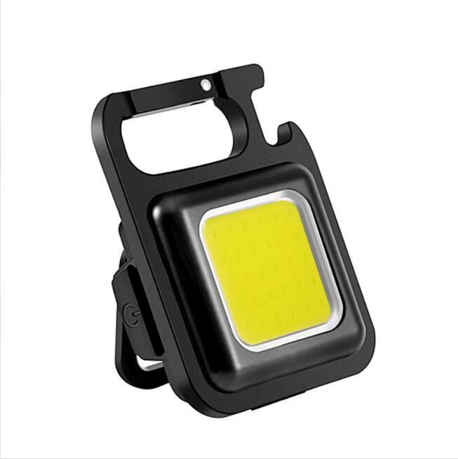Keychain Light Mini LED Flashlight 500lm Portable COB USB Rechargeable Pocket Work Lamp MultiFunction with Corkscrew
