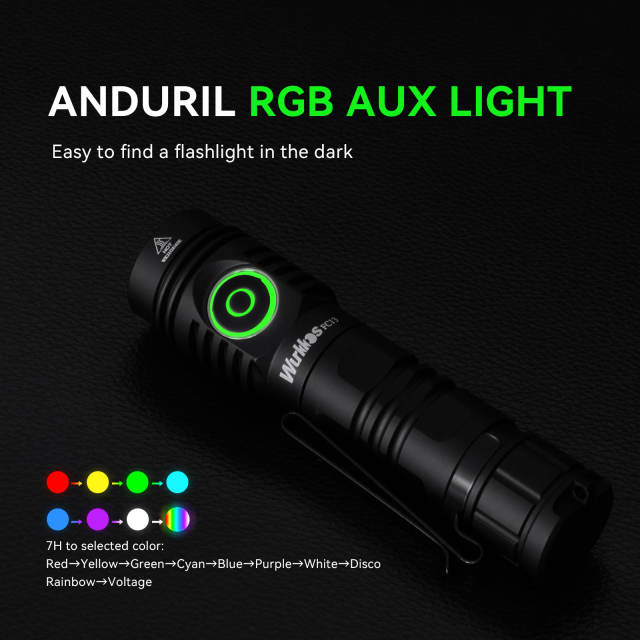 Wurkkos FC13 USB C Rechargeable 18650 Flashlight 3400lm with RGB AUX Button Light / Anduril 2.0