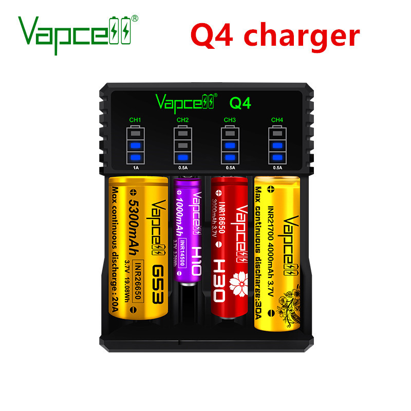 Vapcell Q4 Smart mini battery charger for 21700 18650 26650 18350 14500 16340 battery charger
