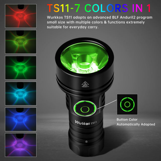 New Release Wurkkos TS11 USB C Rechargeable 18350 EDC Flashlight SFT40 Powerful 2000LM with RGB Auxiliary And RGB Switch,Anduril 2.0 Waterproof IP68