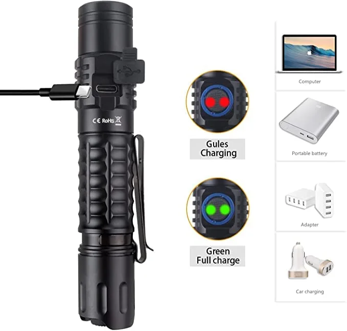 Wurkkos FC12 USB C Rechargeable Tactical Flashlight SFT40 2000lm 345M Throw Powerful Torch with Tail Switch 2 Groups