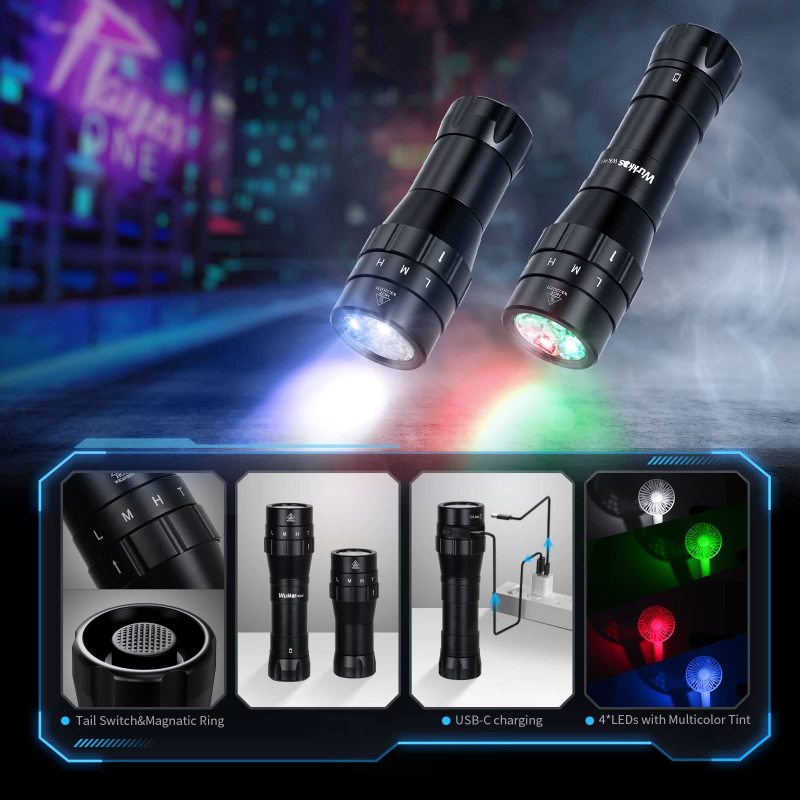 [Clearance] Wurkkos WK40 RGBW Multicolor Flashlight 4*LEDs with TIR Optics, Colorful Infinite Gradient,21700 Version USB C Rechargeable