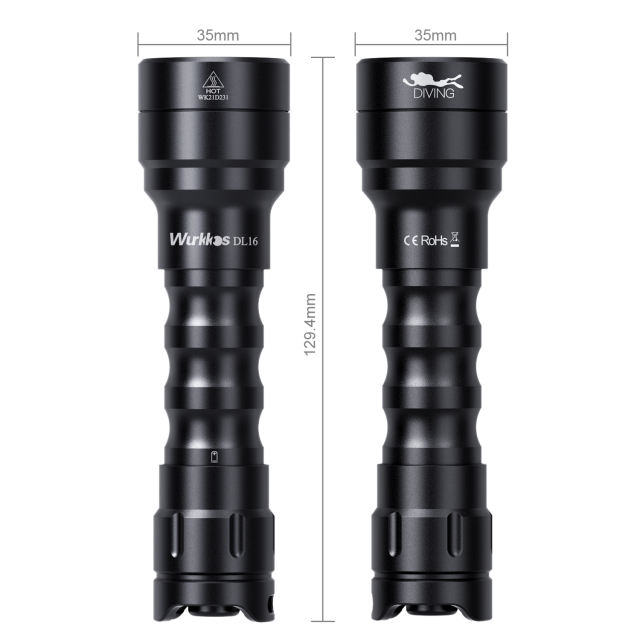 [New Arrival] Wurkkos DL16 Cost-Effective 2000lm Diving flashlight, Rechargeable Flashlight Underwater up to 100 Meters, with 18650 Battery