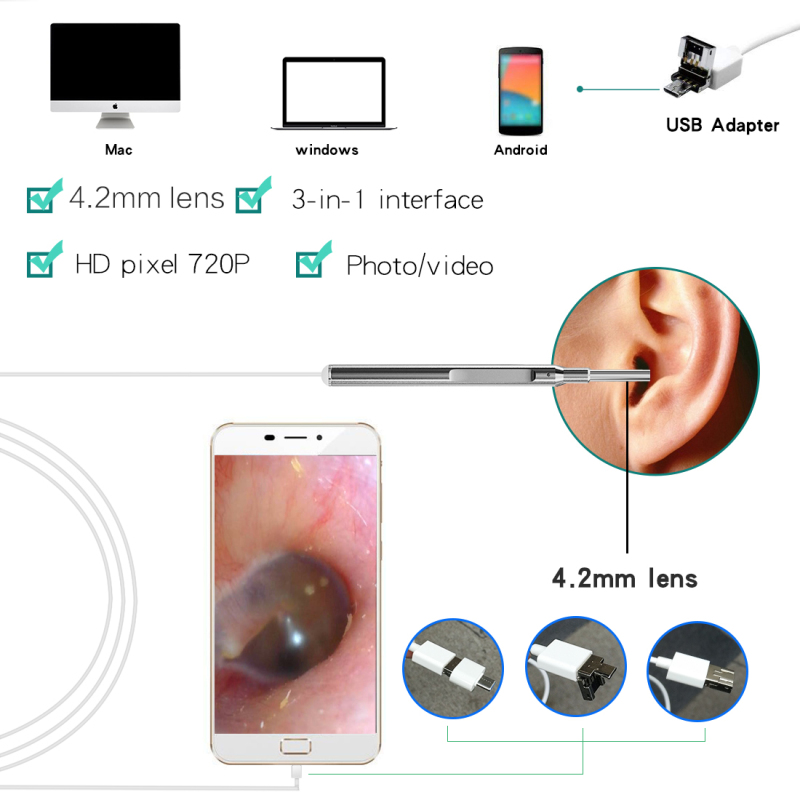 Perfect Camera Earwax Removel Tool, Ultra Clear View, USB, EJ-203
