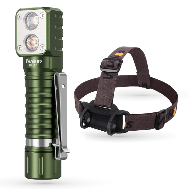 Wurkkos HD15 Angle Flashlight, Dual LEDs, Replaceable short tube included, Rechargeable 18650 Battery with Reverse Charging