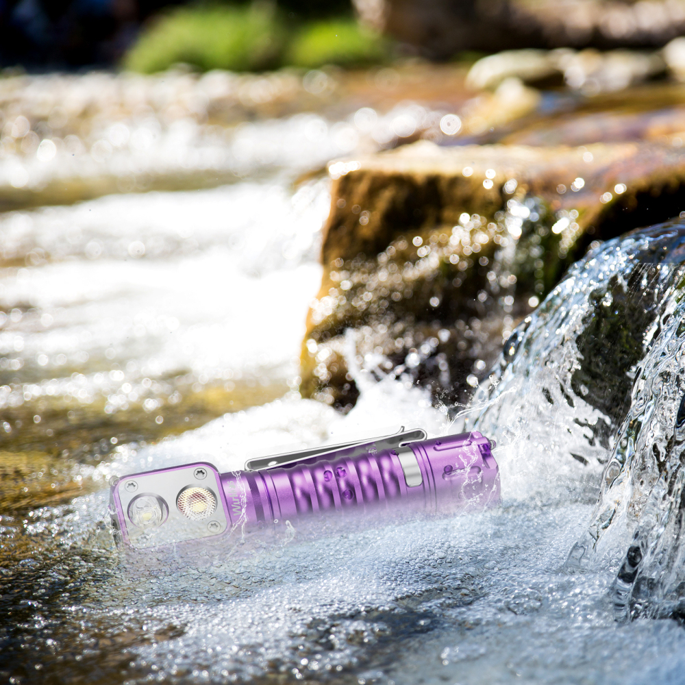 [Purple Promotion] Wurkkos HD15 Angle Flashlight, Dual LEDs, Replaceable short tube included, Rechargeable 18650 Battery with Reverse Charging, spring clearance
