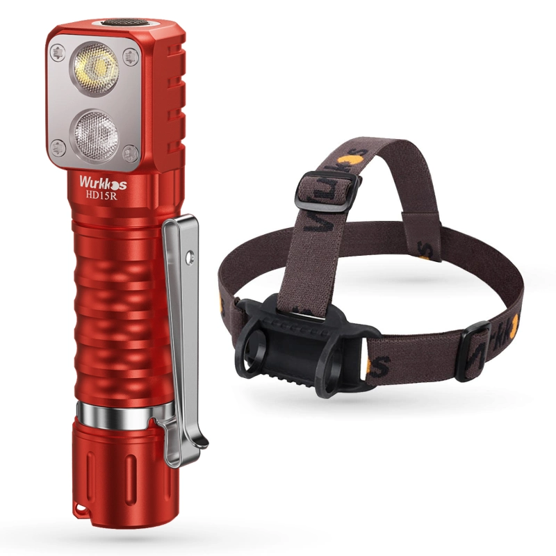 Wurkkos HD15 Angle Flashlight, Dual LEDs, Replaceable short tube included, Rechargeable 18650 Battery with Reverse Charging