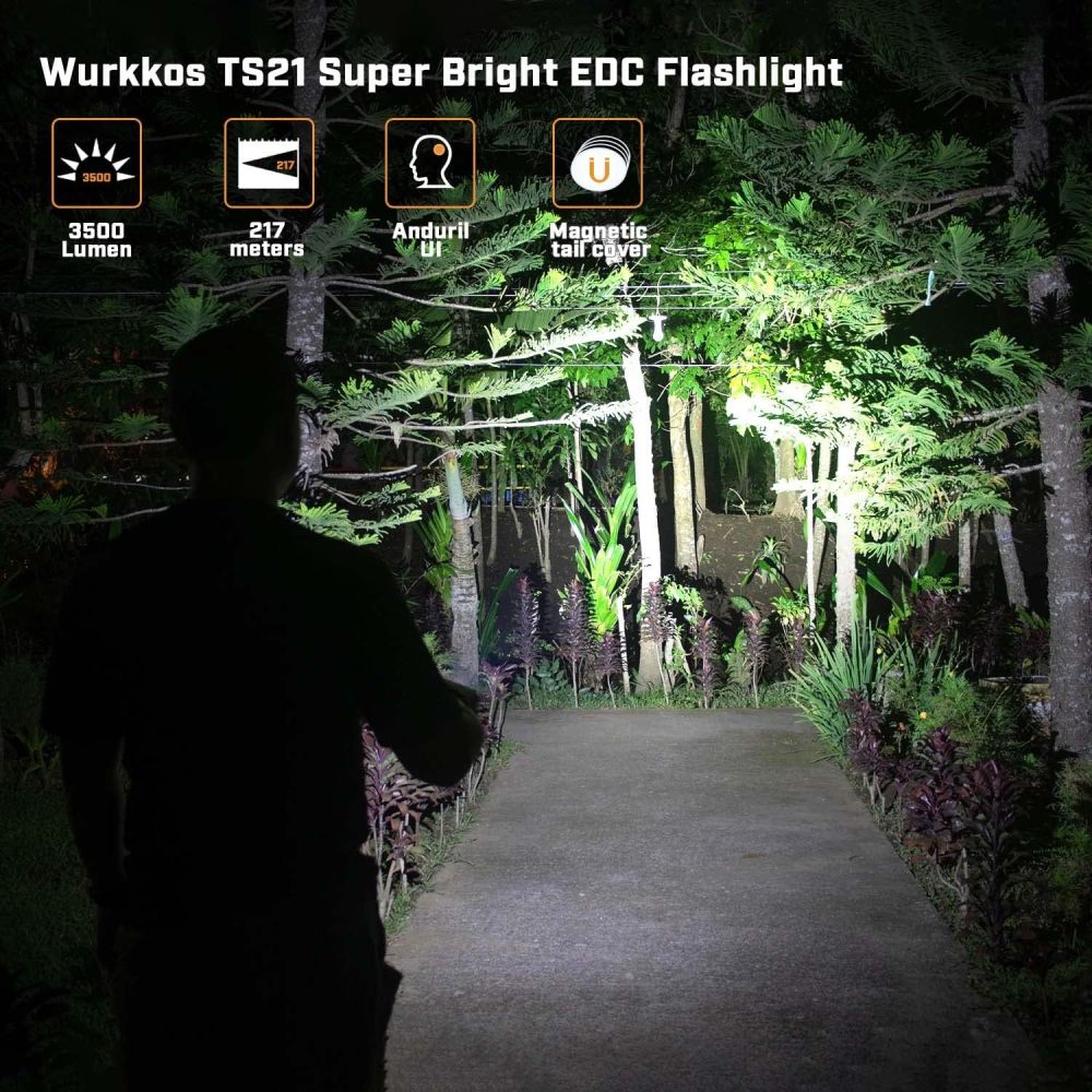 [Red/Champagne Color Promotion] Wurkkos TS21 3500lm flashlight, Max 217 meters, Reverse charging with Magnet Tail, Anduril 2.0, red/champagne clearance