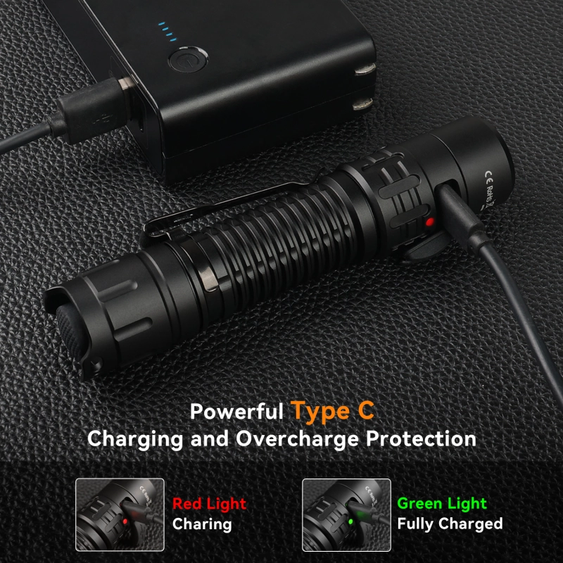 【New Release】Wurkkos TD02 Tactical Flashlight, 2000LM 254M Pocket Rechargeable EDC Torch with Type C Charging Port, Tail Switch IPX8 Waterproof