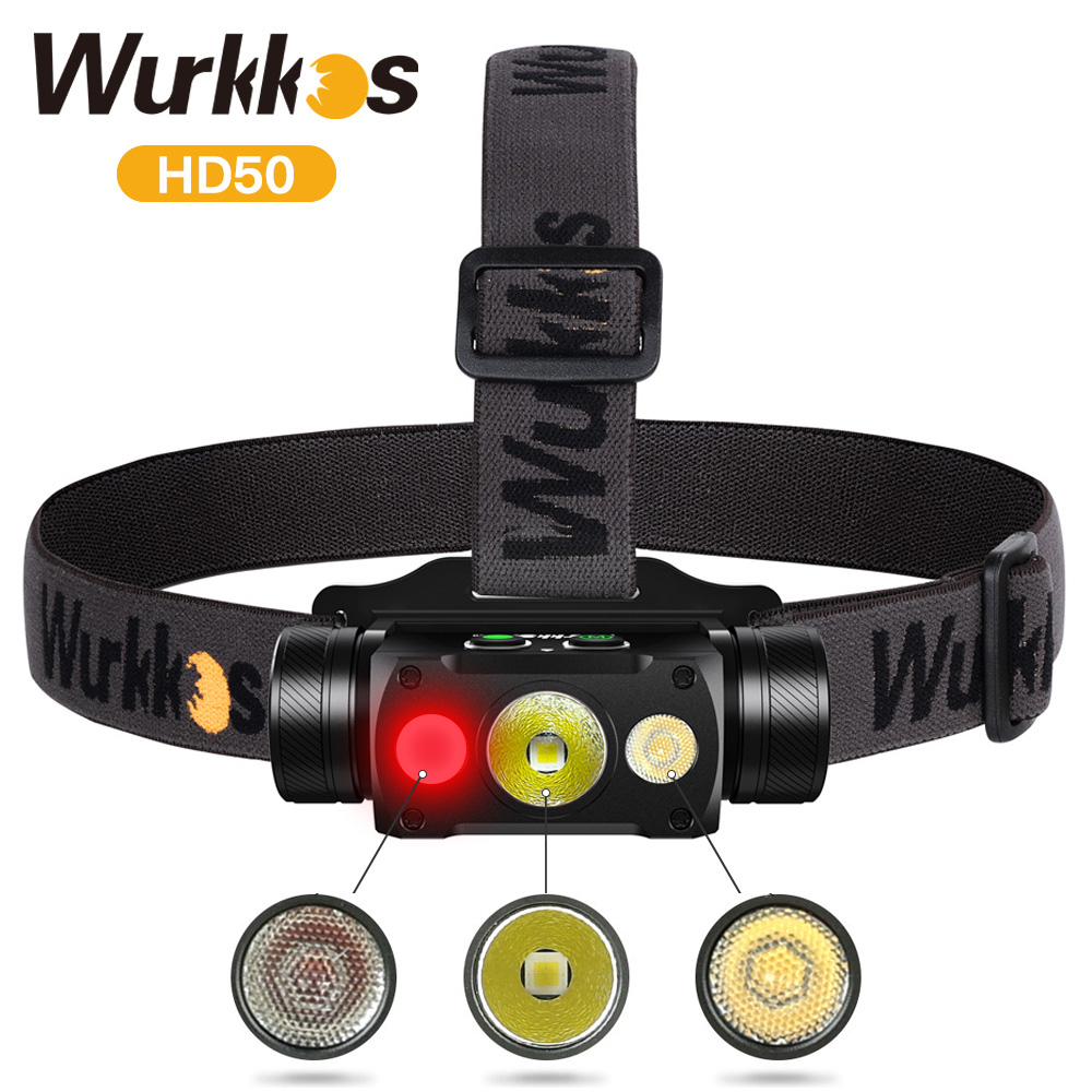 New Release】Wurkkos HD50 Headlamp with Spotlight  Floodlightred light,  4000LM/ 239M Powerful Flashlight Magnetic Tailcap USB C Rechargeable with  dual swtich