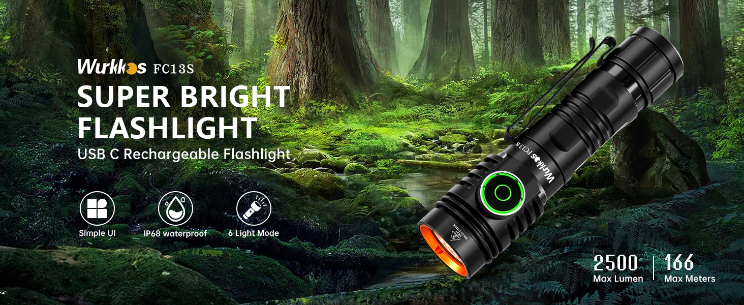 Wurkkos FC13S Flashlights Rechargeable, Super Bright EDC Torch Max