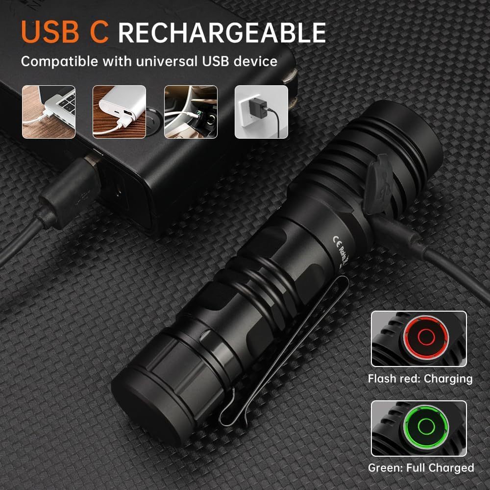 Wurkkos FC13S Flashlights Rechargeable, Super Bright EDC Torch Max 2500Lumens, IP68 Waterproof, Adjust 6 Mode, Lockout Function, Small Handheld Flashlight for Camping Hiking Emergency