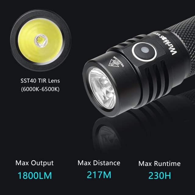 Wurkkos WK03 1800lm SST40 USB C Rechargeable 18650 EDC Light, Simple UI with Power Indicator/ATR