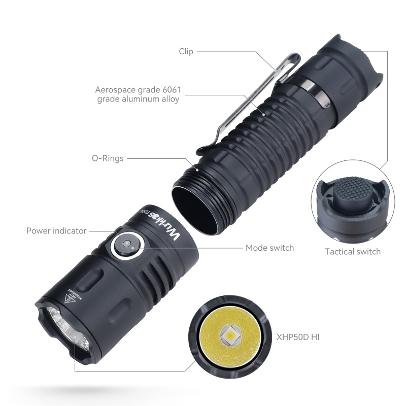 【New Release】Wurkkos TD04 XHP50D HI Rechargeable Flashlight USB-C 3000 lumens Torch IP68 Waterproof EDC Tail Switch,21700 Battery Two Mode Group Tactical