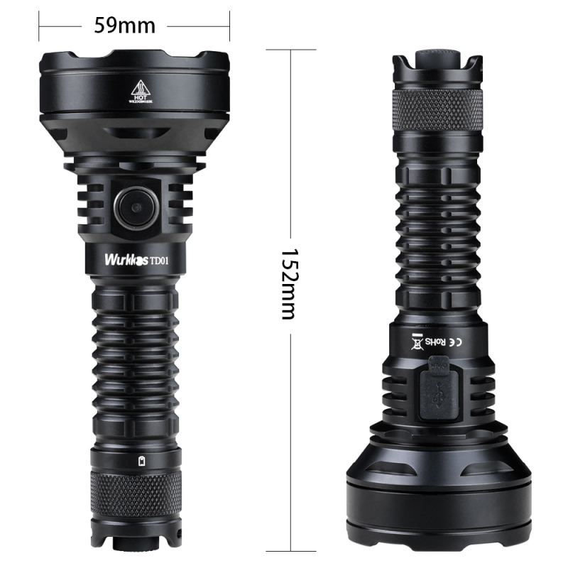 【New Release】Wurkkos TD01 21700 Rechargeable Tactical Flashlight LED USB-C 2200Lm Torch PMMA Lens Throw 1039M IPX8 Waterproof EDC Tail Switch