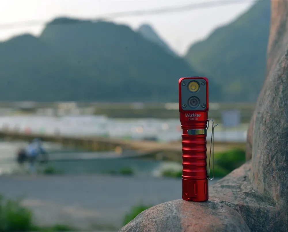 Wurkkos HD15R Dual LEDs Angle Flashlight  with White Beam LH351D Red Beam SST20 USB C Rechargeable 18650 Headlamp with Power Bank Function