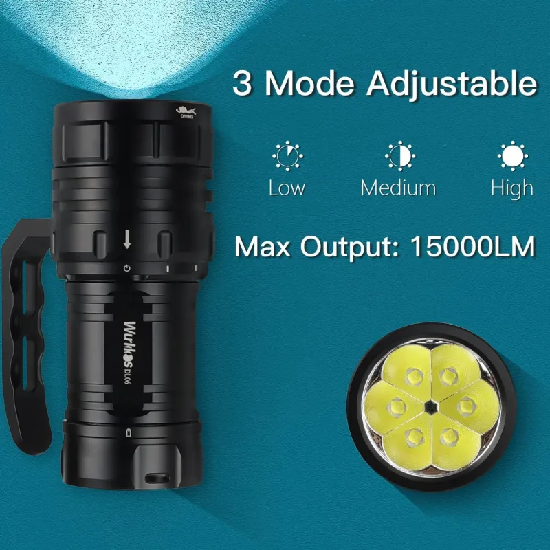 Wurkkos DL06 USB C Rechargeable Powerful 15000lm Dive Light 6* XHP50.2 21700 Super Bright Flashlight