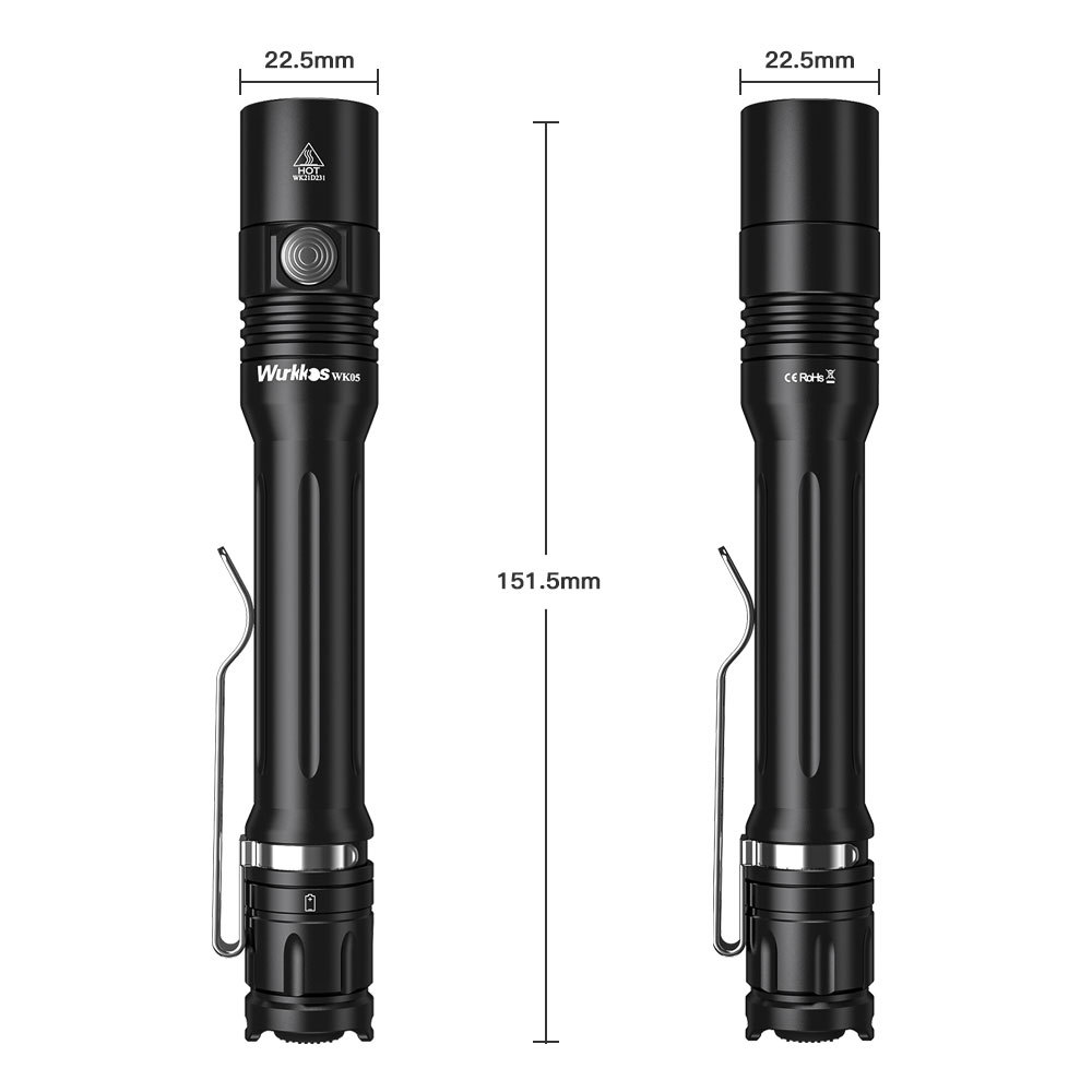 【New Release】Wurkkos WK05 EDC Torch, 2*AA/14500 Mini Penlight, NICHIA 519A 5000K High CRI LED Flashlight with Side Switch & Tail Switch