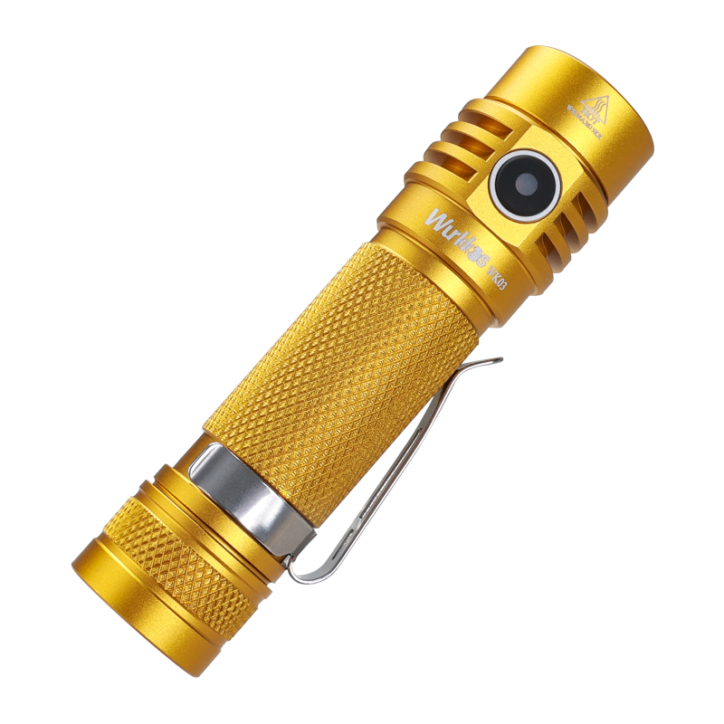 【New Release】Wurkkos WK03 Golden Yellow 1200lm Nichia 519A TLF USB C Rechargeable 18650 EDC Light, Simple UI with Power Indicator/ATR, Magnetic Tail Cap