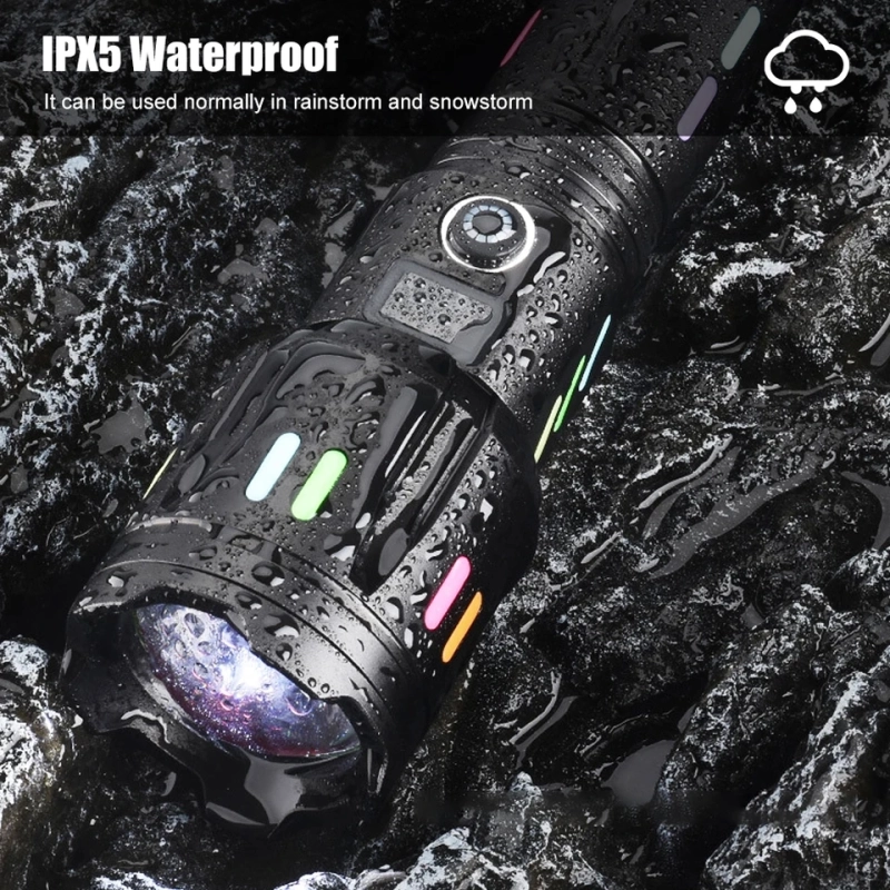 Tactical Zoomable Flashlight 1400LM 500 Meter Long-Range Laser Hiking Torch TYPE-C Rechargeable Fluorescent Search Spotlight