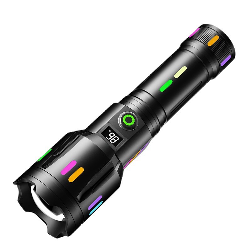 Tactical Zoomable Flashlight 1400LM 500 Meter Long-Range Laser Hiking Torch TYPE-C Rechargeable Fluorescent Search Spotlight