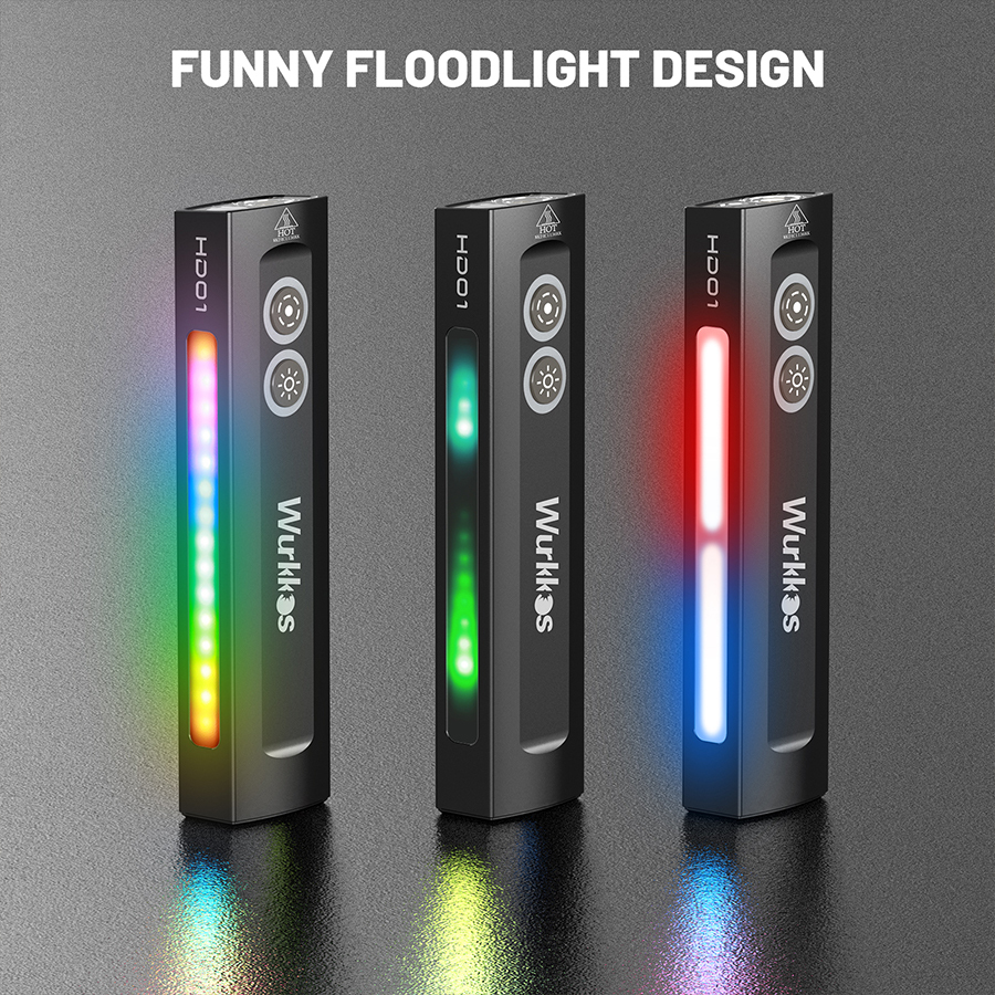 【New Release】Wurkkos HD01 Rechargeable EDC Flashlight with Front Sport Light and Side flood light (90CRI)/RGB Light/Dual Switch/Magnetic Tail