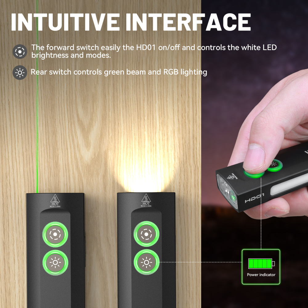 【New Release】Wurkkos HD01 Rechargeable 1200LM EDC Flashlight with Side RGB Light and Dual Side Switch, Magnetic Tail