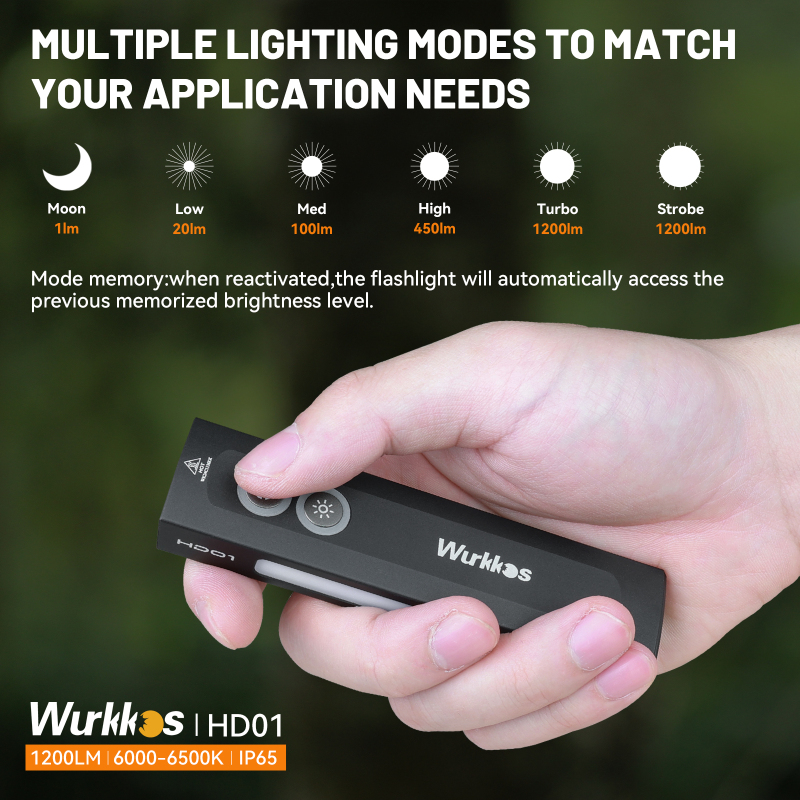 【New Release】Wurkkos HD01 Rechargeable 1200LM EDC Flashlight with Side RGB Light and Dual Side Switch, Magnetic Tail