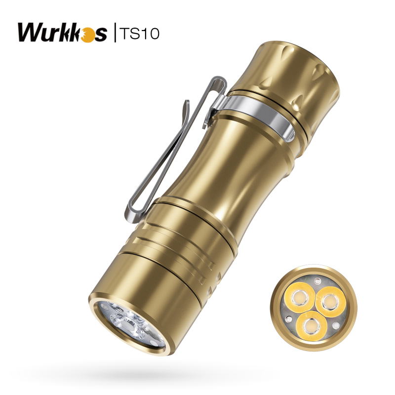 【Brass】Wurkkos TS10 Powerful Mini 14500 EDC Flashlight with 3* 90 CRI LEDs and Single Color Aux ,Anduril 2.0