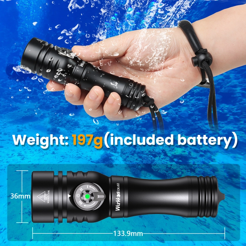 【New Release】Wurkkos DL02 Amphibious Flashlight, 3000 Lumens 1627ft Long Range 6500K Diving Light, with Rotary Magnetic Switch for Cave Exploration
