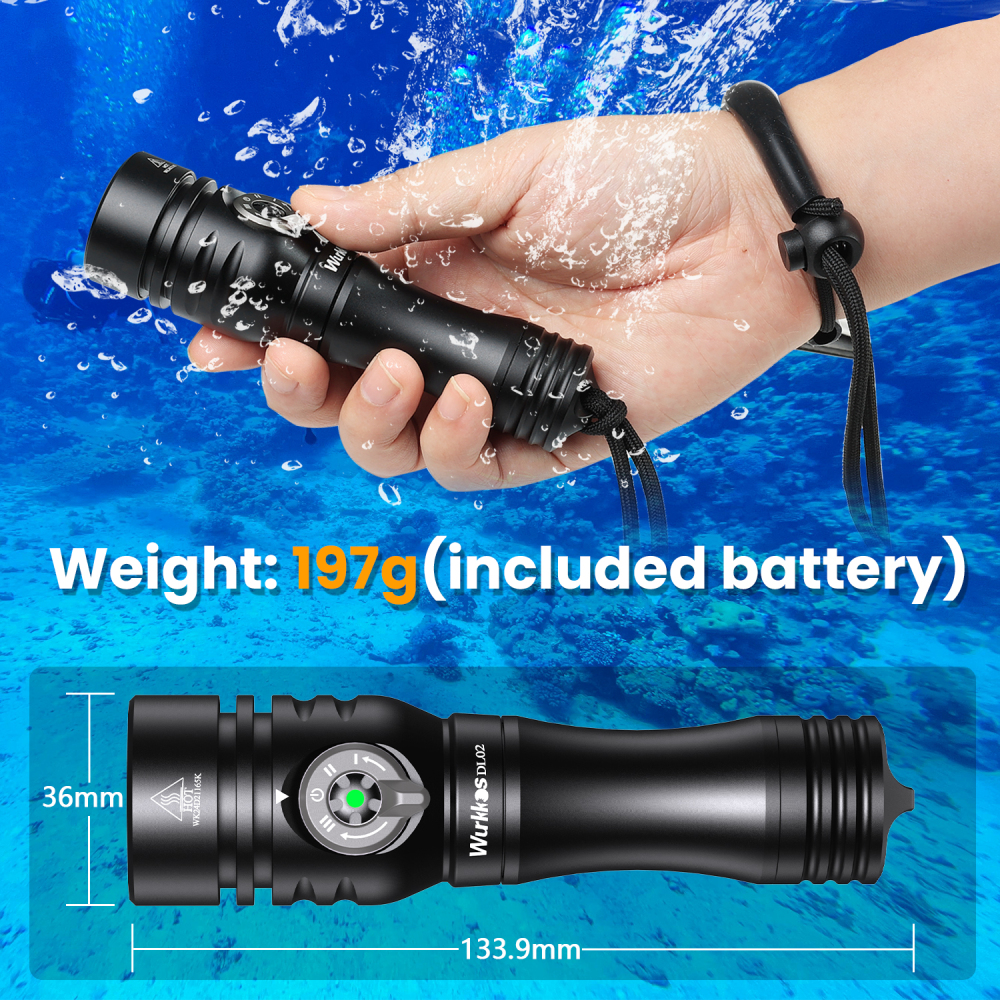 【New Release】Wurkkos DL02 Amphibious Flashlight, 3000 Lumens 1627ft Long Range 6500K Diving Light, with Rotary Magnetic Switch for Cave Exploration