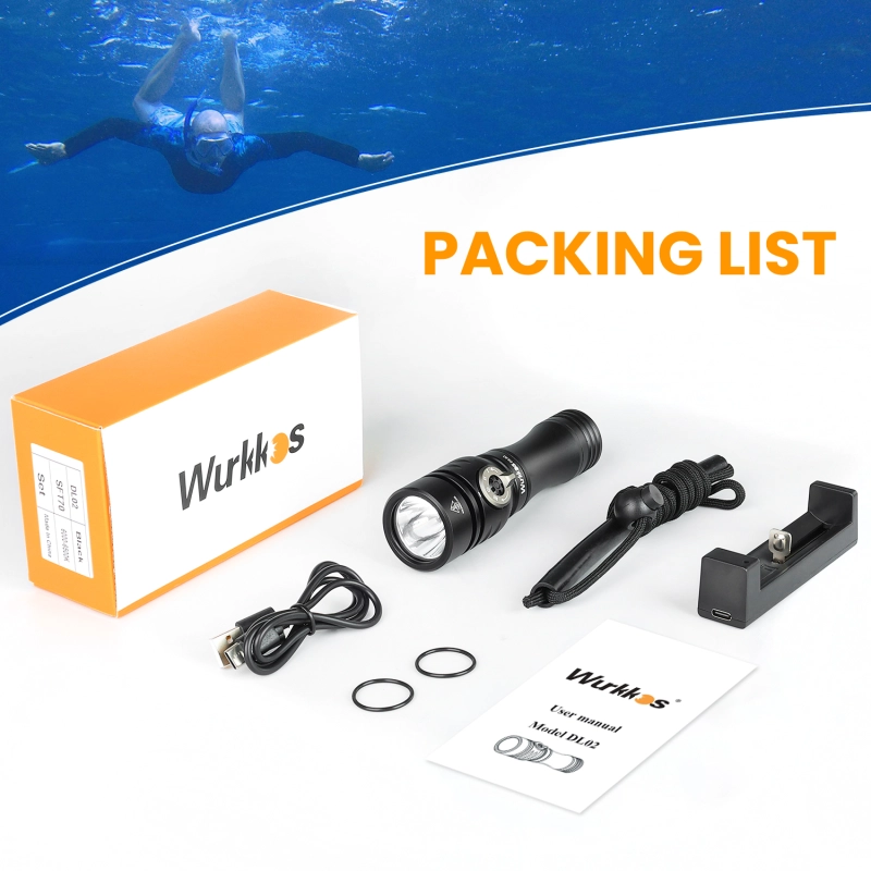 【New Release】Wurkkos DL02 Amphibious Flashlight, 3000 Lumens 1627ft Long Range 6500K Diving Light, with Rotary Magnetic Switch for Cave Exploration