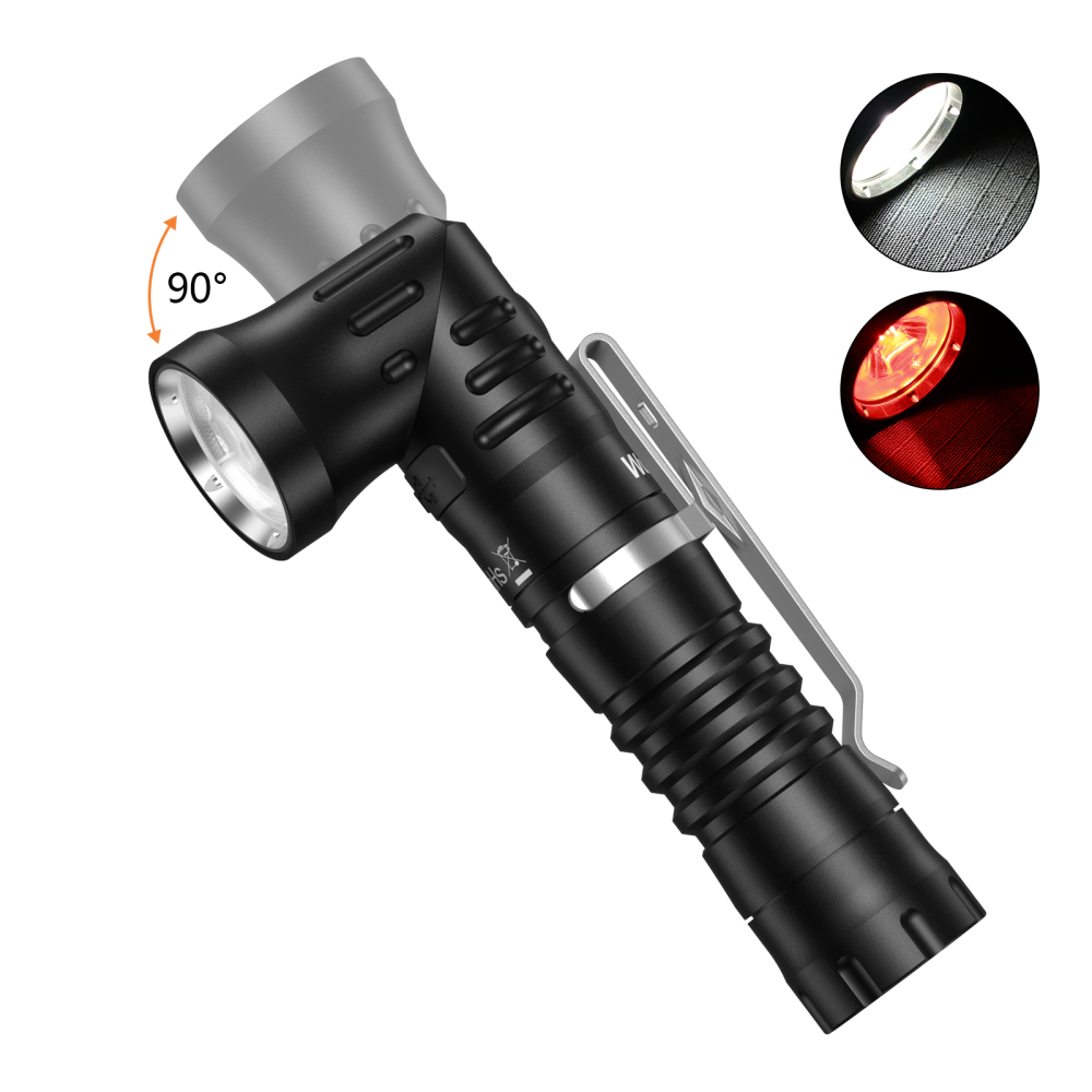 【New release】Wurkkos HD11 90° Folding Flashlight, Red＆White Led, Automatic Switching Spot＆Flood Light, Max 1800LM IP68 with Magnetic Tail
