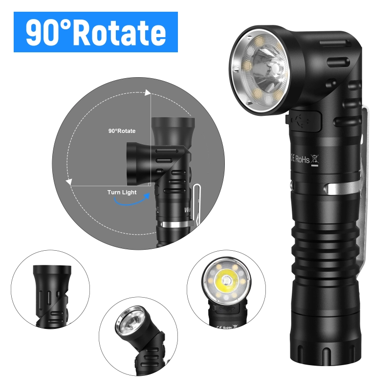 【New release】Wurkkos HD11 90° Folding Flashlight, Red＆White Led, Automatic Switching Spot＆Flood Light, Max 1800LM IP68 with Magnetic Tail