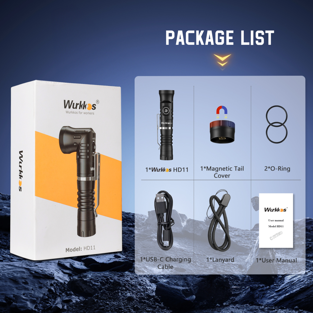 【New release】Wurkkos HD11 90° Folding Flashlight, Red＆White Led, Automatic Switching Spot＆Flood Light, Max 1800LM IP68 with Magnetic Tail