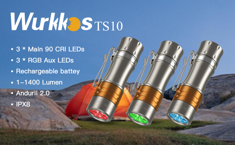 Wurkkos Titanium TS10V2 Ti-copper 14500 Mini EDC Flashlight with 3* 90CRI LEDs Anduril 2.0,Max 1400lm/130M