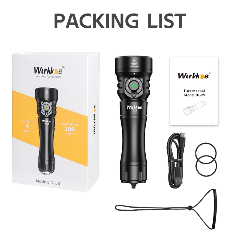 【New Release】Wurkkos DL08 3600lm Rechargeable Diving Light, 21700 Powerful Flashlight, with Rotary Magnetic Switch 6500K Underwater Torch IP68