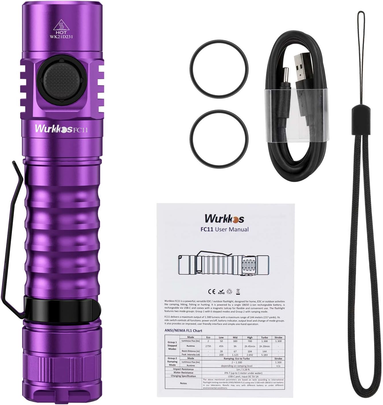 Sale】Wurkkos FC11 USB-C Rechargeable 18650 LED Flashlight 1300lm Sale】Wurkkos FC11 USB-C Rechargeable 18650 LED Flashlight 1300lm