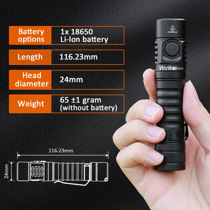 Wurkkos FC11C Nichia 519A Buck Circuit Flashlight, Max ouput 1200Lumens 18650 LED with Magnetic Tail USB C Rechargeable Torch