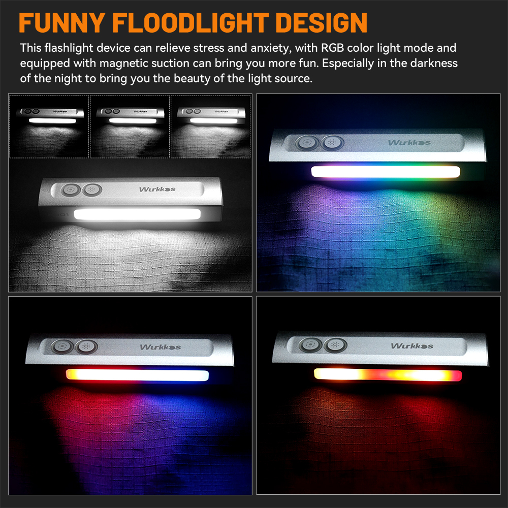 【New Green Version】Wurkkos HD01 Rechargeable EDC Flashlight with Front Spotlight and Side flood light (90CRI)/RGB Light/Dual Switch/Magnetic Tail