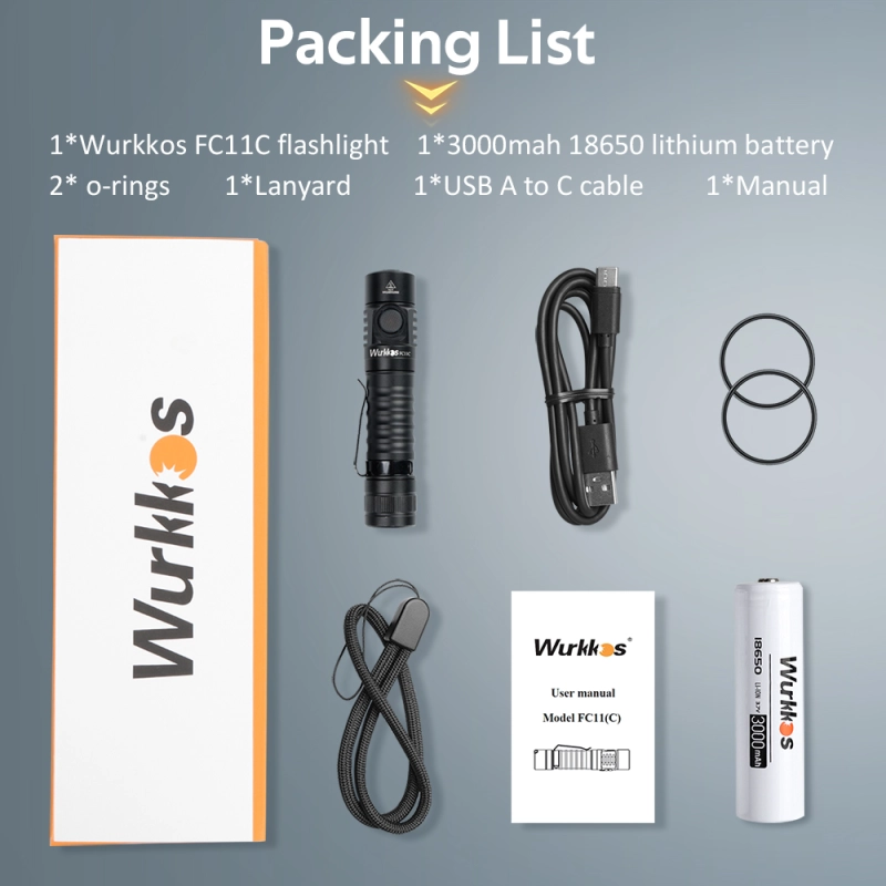 Wurkkos FC11C Nichia 519A Buck Circuit Flashlight, Max ouput 1200Lumens 18650 LED with Magnetic Tail USB C Rechargeable Torch