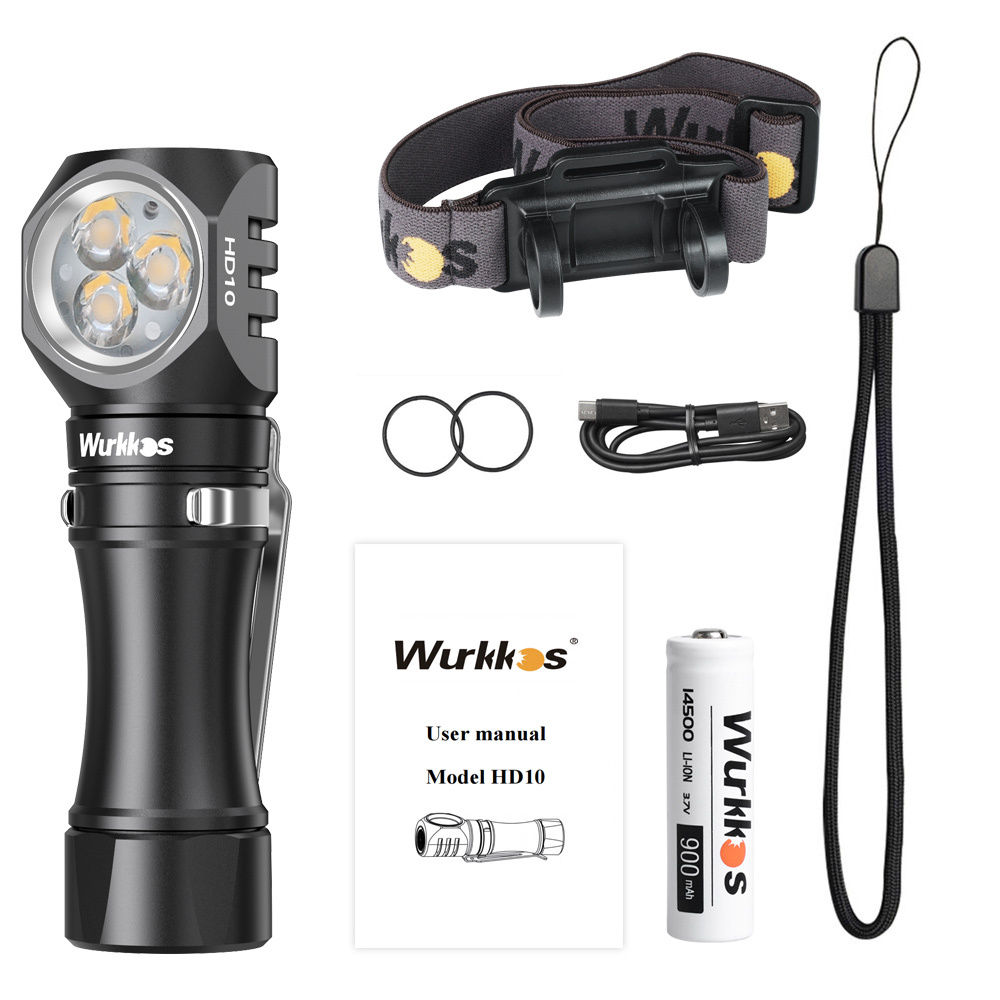 【New release】Wurkkos HD10 Mini Right Angle Flashlight, Max output 1200 Lumens/129M, with Anduril 2.0 RGB UI ＆ USB-C Rechargeable Headlamp