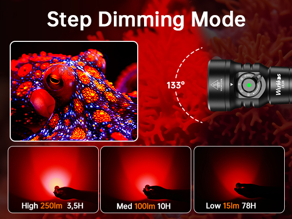 Wurkkos DL08 3600lm Rechargeable Diving Light, Long-Range Spotlight & Wide Floodlight with Red & UV LEDs, Underwater Torch IP68