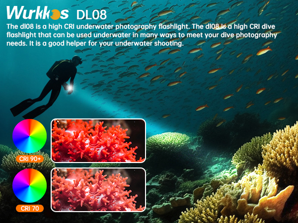 Wurkkos DL08 3600lm Rechargeable Diving Light, Long-Range Spotlight & Wide Floodlight with Red & UV LEDs, Underwater Torch IP68