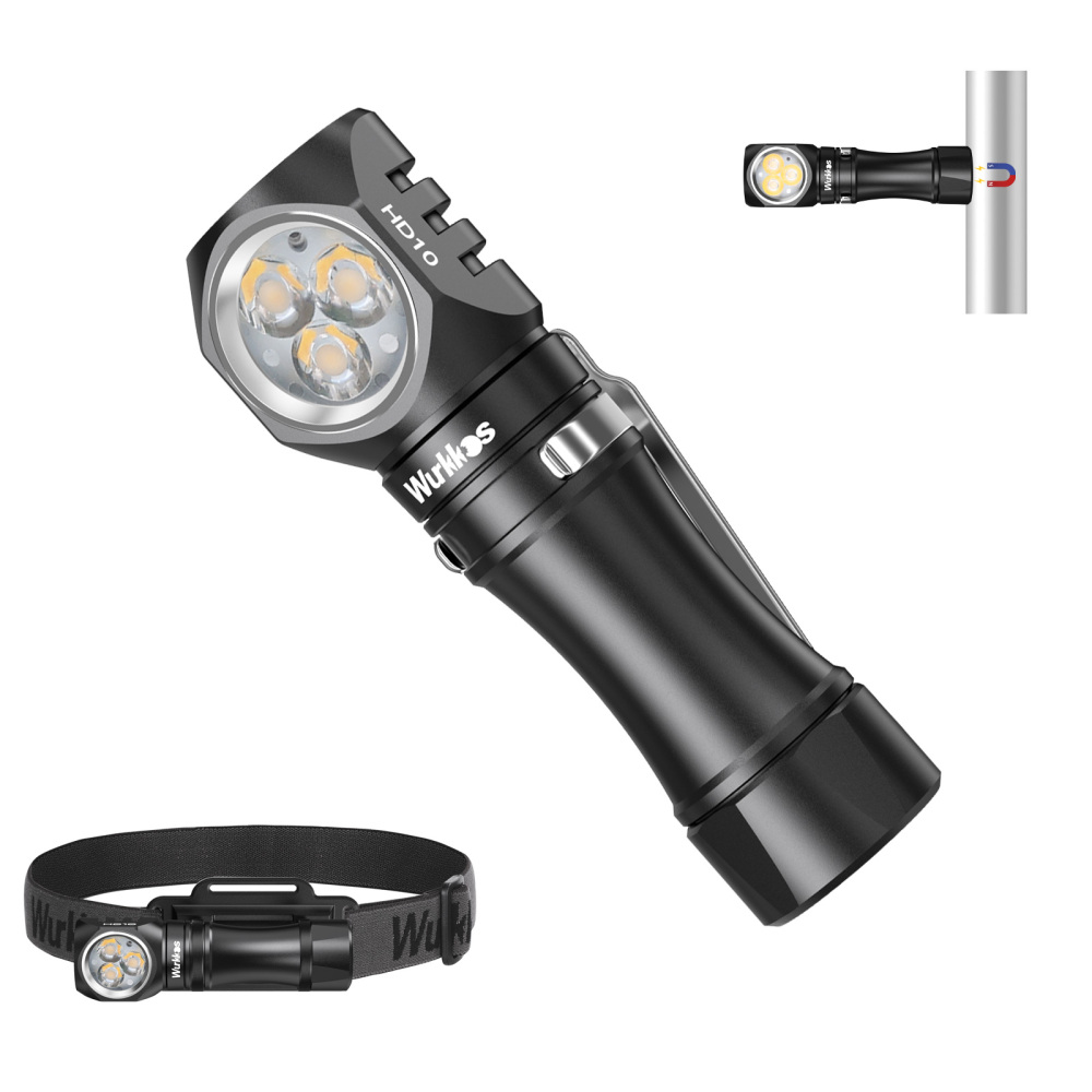 【New release】Wurkkos HD10 Mini Angle Flashlight,USB C Rechargeable 14500 Headlamp 1200LM Max , with Anduril 2.0/Real RGB Aux/Magnetic Tailcap/Headband